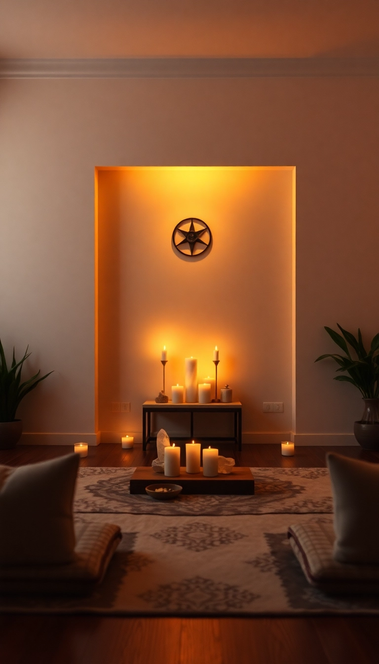 19 Tranquil Meditation Room Designs to Create Your Personal Sanctuary (You'll Love #7!) - 7. Warm Illuminated Space