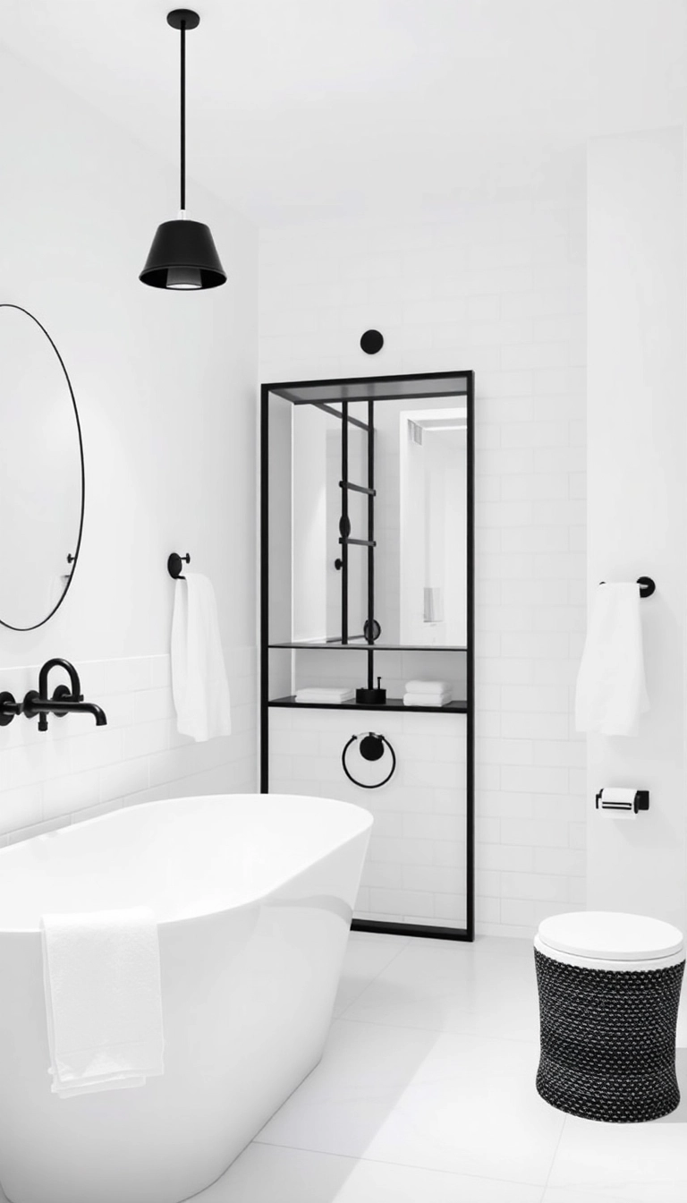 20 Stunning White Bathroom Ideas That'll Make You Feel Like You're in a Spa! - 11. Bold Black Accents