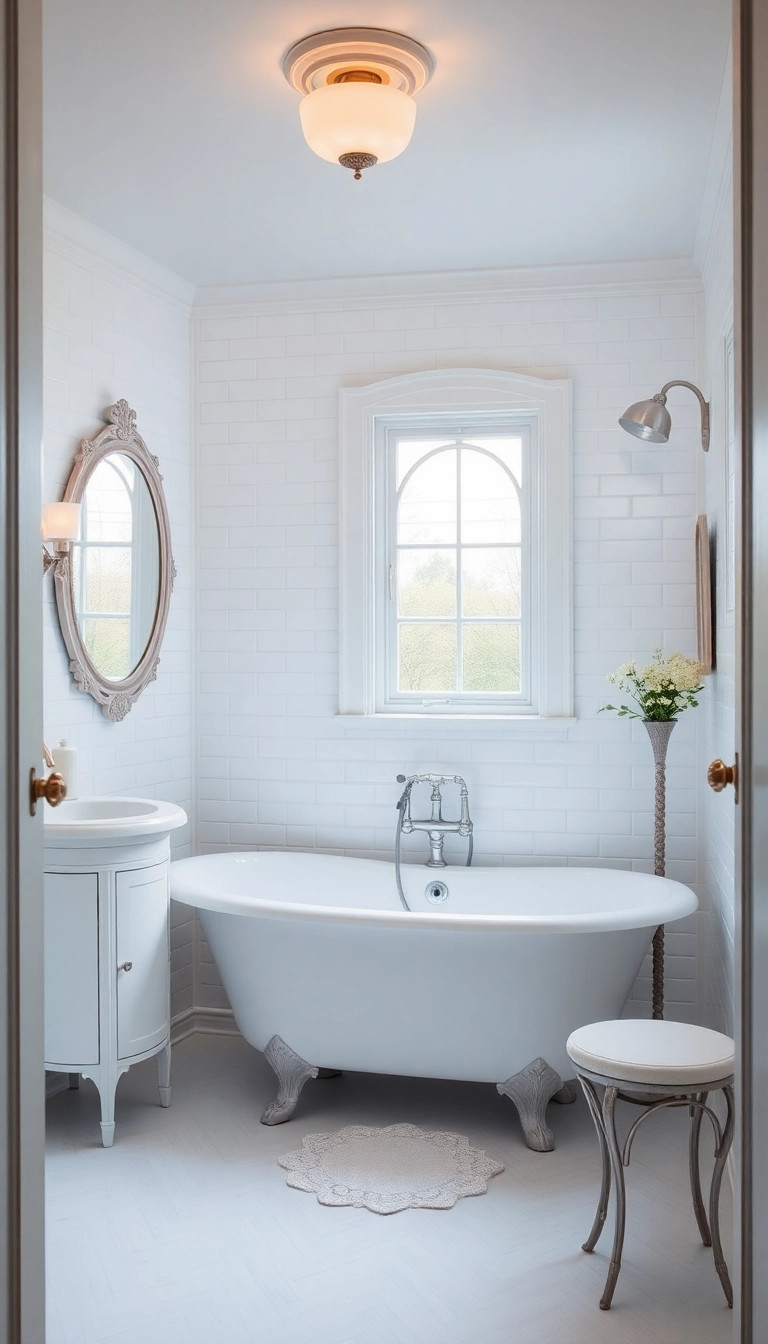 20 Stunning White Bathroom Ideas That'll Make You Feel Like You're in a Spa! - 8. Vintage Glamour