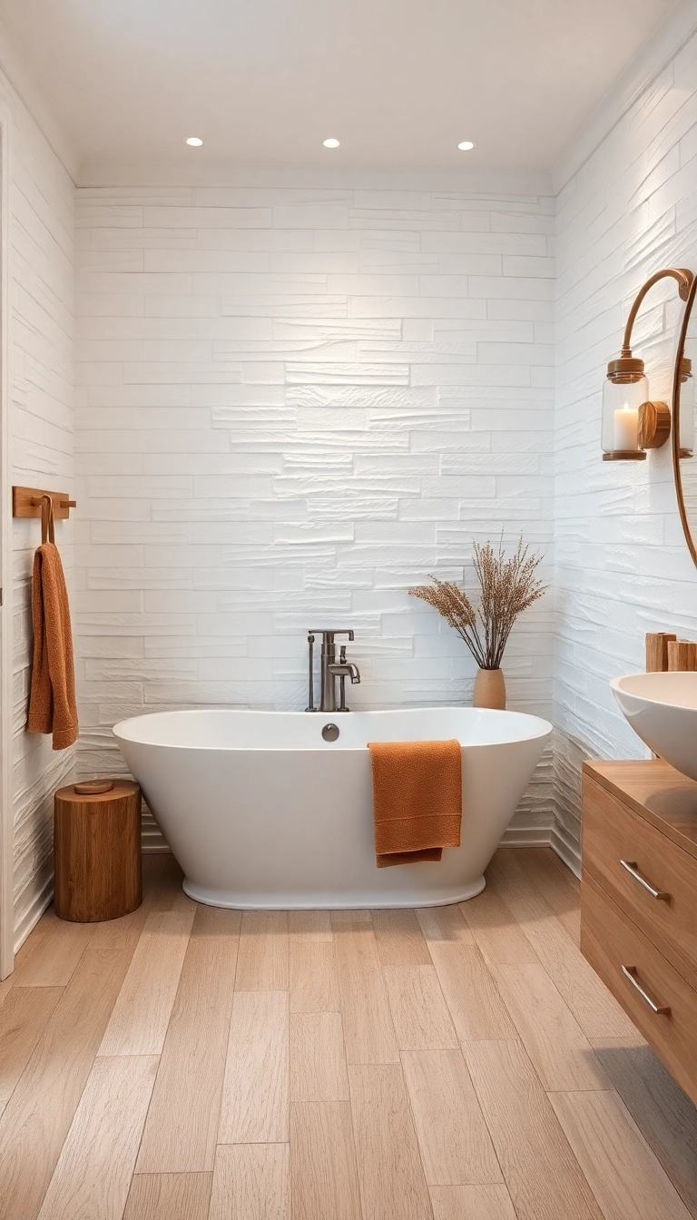 20 Stunning White Bathroom Ideas That'll Make You Feel Like You're in a Spa! - 3. Textured White Walls