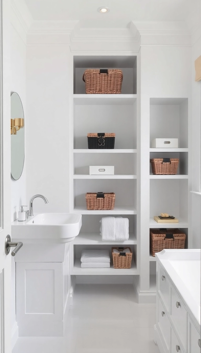 20 Stunning White Bathroom Ideas That'll Make You Feel Like You're in a Spa! - 10. Smart Storage Solutions