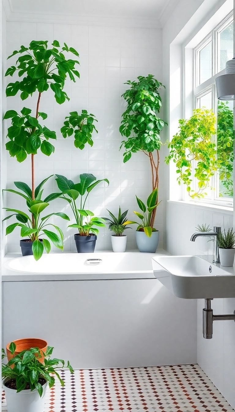 20 Stunning White Bathroom Ideas That'll Make You Feel Like You're in a Spa! - 20. Indoor Plants for Freshness