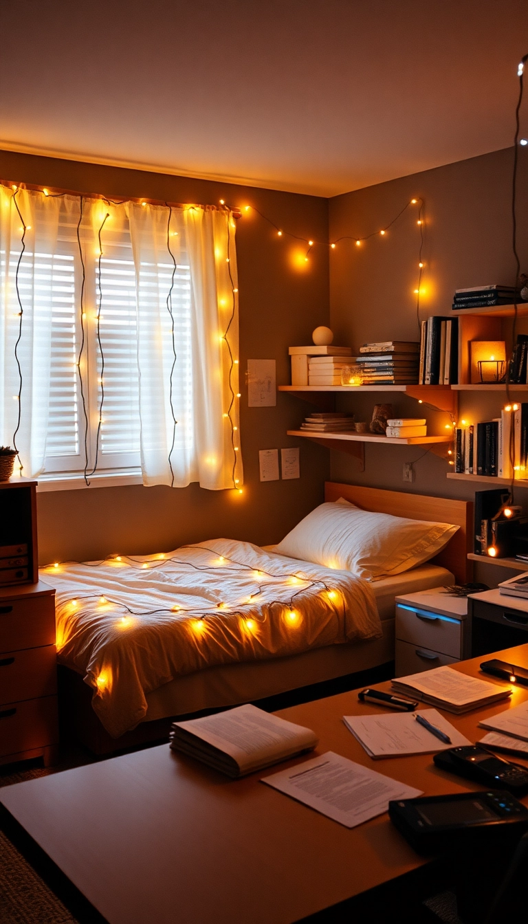 20 Dorm Room Ideas That Will Transform Your Space Without Breaking the Bank! - 5. String Lights for Ambiance