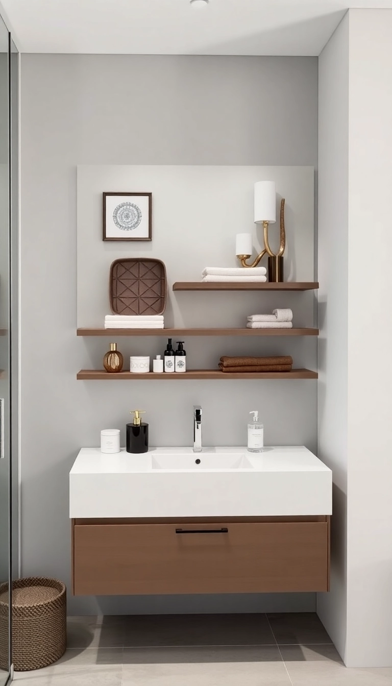 21 Stunning Bathroom Vanity Ideas That'll Transform Your Space (You Won't Believe #15!) - 14. Floating Shelves with Vanity