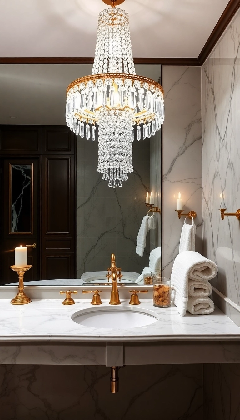 20 Stunning Restroom Decor Ideas That'll Transform Your Space (You'll Love #7!) - 7. Glamorous Touches (You'll Love This One!)