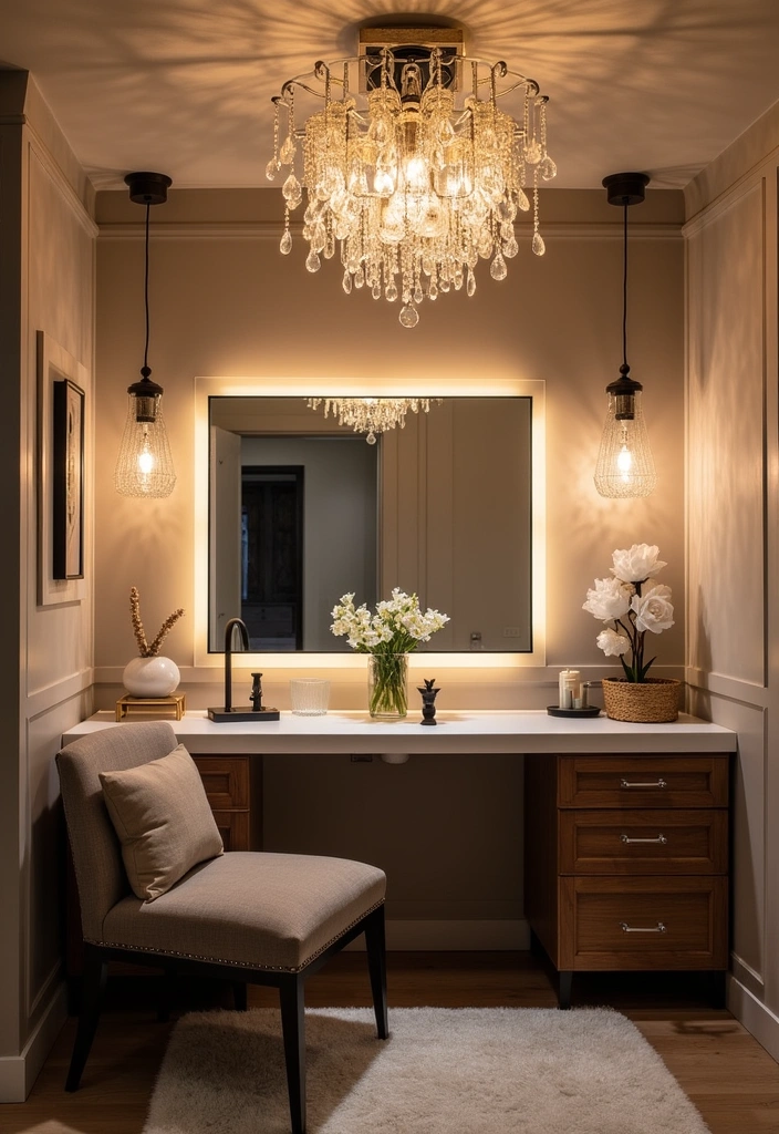 21 Vanity Room Ideas That Will Elevate Your Beauty Space to a Whole New Level! - 21. Statement Lighting